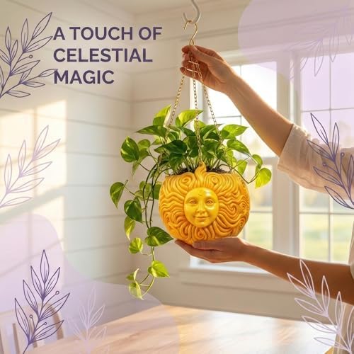Nebula Colors Fun & Unique Sun Face Hanging Planter Quirky Celestial Decor for Plant Lovers – Indoor Outdoor Flower Basket for Succulents & Small Plants – Decorative Garden Yard Art - Image 4