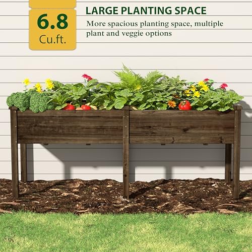 Yardenaler 72x23x30in Raised Garden Bed with Legs, 2x6FT Outdoor Elevated Wood Planted Box with Divider Panel & Drainage Hole for Vegetable Flower, Backyard and Patio, Rustic - Image 6