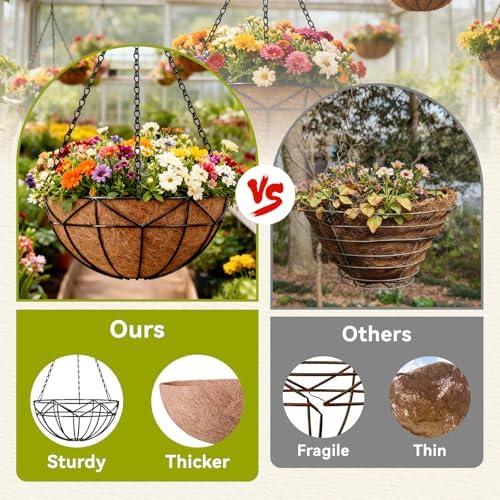 Halatool 4 Pack 12 Inch Hanging Baskets with Coco Liners for Plants - Image 6