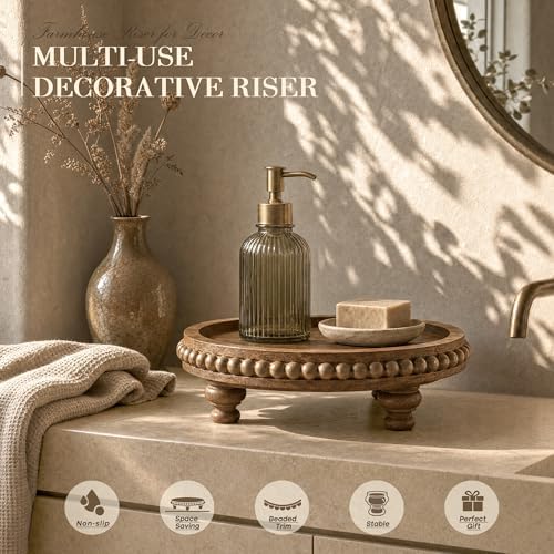EOSAHR Beaded Wood Riser, Farmhouse Pedestal Stand for Home Decor, Brown - Image 5