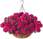 INSPRING Geraniums Artificial Flowers Hanging Basket for Outdoors Outside Decoration, 8 Bundles Silk Flowers Fake Plants Look Real UV Resistant for Porch Home Patio Balcony Yard, Fuchsia by INSPRING