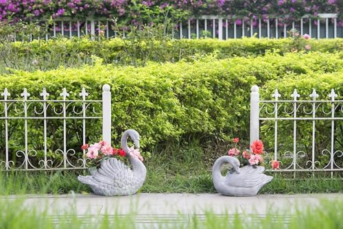16.5x9x15.5" Transitional Lightweight Elegant Gray Swan Flower Planter with Wings, Bird Figurine Planter for Flowers, Succulent, Accent Display - Hand-Finished Faux Stone Decor - Image 4