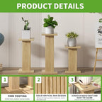 Fsbecl 3Pcs Oak Fluted Square Wooden Plant Pedestal Display Stands - Image 4