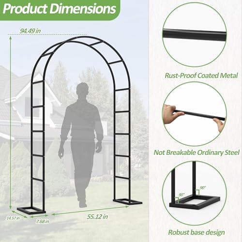 Arch Trellis for Climbing Plants Outdoor,Wedding Arch with Base 94.5"H*55"W - Image 3