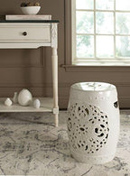 SAFAVIEH Outdoor Flora Ceramic Garden Stool, 18.5" Creme ACS4527B - Image 2