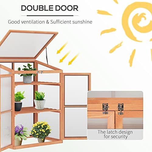 Wooden Cold Frame Small Mini Greenhouse Cabinet for Outdoor and Indoor, 30" L x 24" W x 44" H, Natural - Image 4