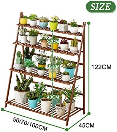 Bamboo Plant Stand, 4 Tier Ladder Flower Pots Holder with Rear Bar,Foldable Corner Standing Shelf for Patio Garden Balcony Living Room Display Shelves (Size : 100x45x122cm) - Image 2