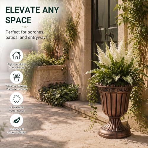 Zhehao 4 Pcs 10 x 12 Inches Brushed Copper Plastic Urn Planter Classic Flower Pots Front Porch Planters Indoor Outdoor Planters with Pedestal for Wedding Party Bridal Shower Garden Patio Porch - Image 6