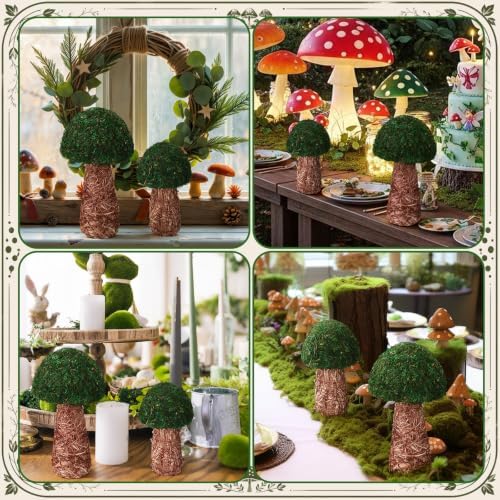 2 Pcs Artificial Moss Mushroom Enchanted Forest Table Decor, 7.8" and 11" - Image 6