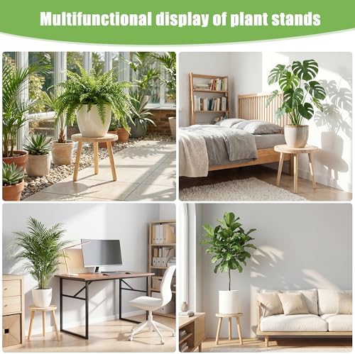 3-Pack Plant Stand Indoor, Single Wood Plant Stand for 6-12 Inch Pots, Modern Plant Stool for Large Plants, Wooden Plant Table Tall Plant Holder for Living Room Balcony Office (Light Brown) - Image 4