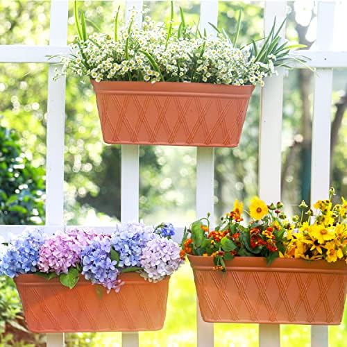 Sungmor 3 Pack Wall Hanging Planters, 16.5 Inch Railing Fence Hanging Flower Pots, Thickened Plastic Water Storage Plant Pot, Indoor Outdoor Garden Balcony Decor, Large Terracotta Color Plant Basket - Image 7