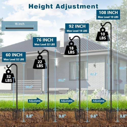 Gtongoko 92in Heavy Duty Shepherd Hook for Outdoor, 7-Prong Base, 2 Pack - Image 2