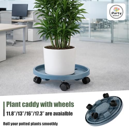 Party Zealot 5-Pack 13" Large Plant Caddy with Wheels Plastic Plant Dolly with Caster Flower Pot Mover Rollers Wheeled Rolling Plant Stands Round Plant Saucer Indoor Outdoor Base Coasters, Gray - Image 5