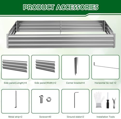 6x3x1FT Galvanized Raised Garden Bed, Metal Planter, Silver,1 Pack - Image 6
