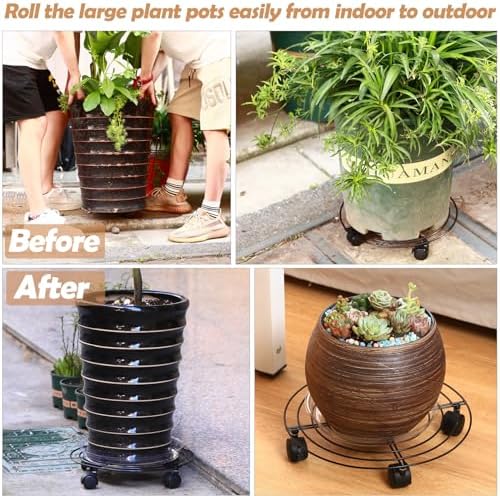 3 Packs Metal Plant Caddy 13.8” Plant Dolly with Wheels Heavy-duty Wrought Iron Rolling Plant Stand with Casters Indoor and Outdoor Plant Pot Roller Base Plant Mover Saucers, Bright Silver - Image 5