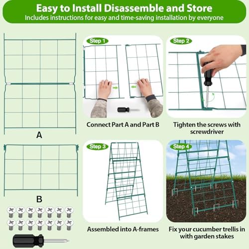 ROADPLUM Cucumber Trellis for Raised Garden Bed, Outdoor Sturdy Metal A-Frame Cucumber Trellis Support for Climbing Plants Vegetables and Fruits with Accessories, Easy installation and Easy Harvesting - Image 7