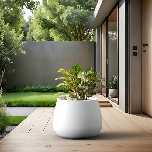 Kante White Concrete Planter 18.1" Dia All-Weather Round Accent Pot - Image 6