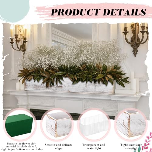 Dandat 4 Set Wood Boxes for Centerpieces 16x4 Inch Rectangle Wooden Planter Box Rustic Wooden Planters with Removable Plastic Liner Floral Foam Blocks for Christmas Wedding Home Garden Decor(White) - Image 3
