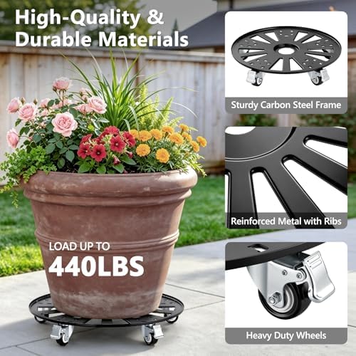 KEDSUM 16 in Plant Caddy with Wheels, Anti-Rust & Anti-Slip, 440LBS - Image 5