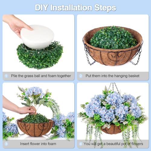 Ammyoo Artificial Blue Hydrangea Flowers with Hanging Basket for Home Decor - Image 6
