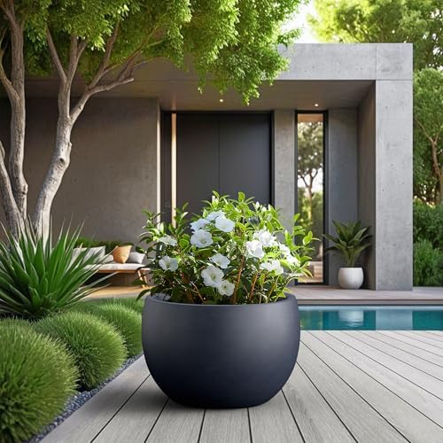 Kante Charcoal Concrete Planter 20" Dia All-Weather Round Large Pot - Image 3