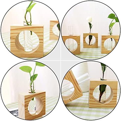Generic Test Tube Planter Glass Tube Vase Test Tube Bud Vase Desktop Glass Planter Terrarium Propagation Station Plant Terrarium Test Tube with Wood Stand for Hydroponics Plants 2 Sets - Image 5