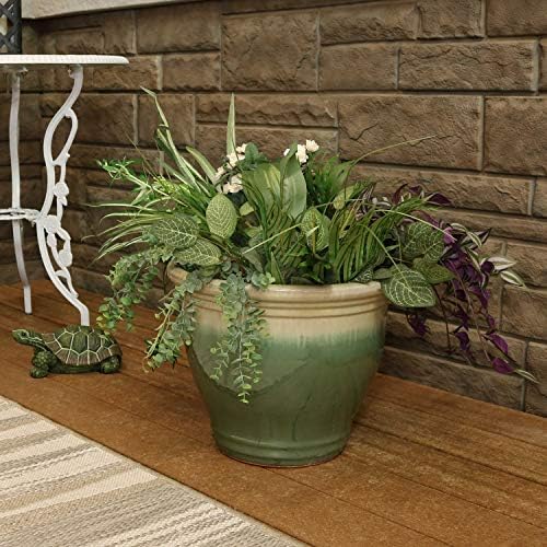 Sunnydaze Studio 14.5" Round Ceramic Planter, Seafoam - Image 6