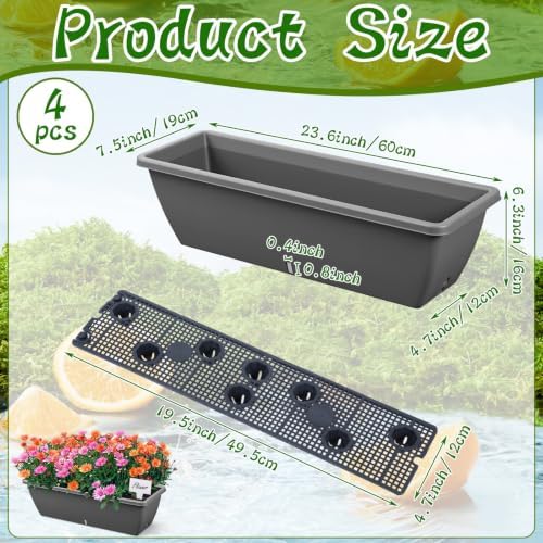 4 Pcs 24 Inch Plastic Window Boxes Planters, Gray - Image 2