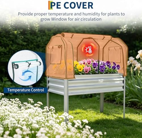 Raised Garden Bed with Cover, Galvanized Metal Elevated Planter Box with Legs, Raised Planter Box for Backyard, Patio, Balcony, 48x24x56 in, Silver - Image 3