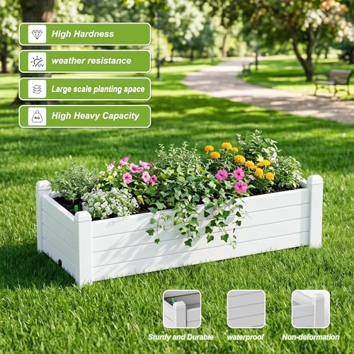 Small Raised Garden Bed, Durable Resin Planter Boxes Outdoor with Drain Plug and Water Level Monitor for Plants Vegetables Flowers Fruits(Ashen) - Image 4