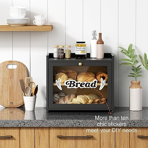 Goozii Bread Box for Kitchen Countertop, 2 Tier Large Breadbox Modern Black - Image 4