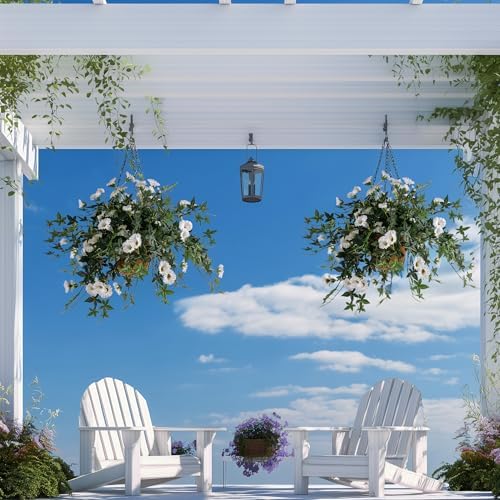 Artificial Flowers Artificial Petunias for Outdoors 2PCS Artificial Hanging Plants Outdoors Silk Flowers with Stems Outdoor Flowers Uv Resistant for Porch DecorTerrace Decor（White）Without Pot - Image 5