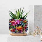Bright Floral Pink Rose Dorm Planter Ceramic Blooms Flower Painting Round Plant Pots with Drainage Holes and Bamboo Tray Pot for Succulents Cactus Garden Windowsill - Image 7