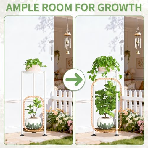 KMOTASUO Metal Plant Stand Tall for Indoor Outdoor Corner, 2 Tier White - Image 5