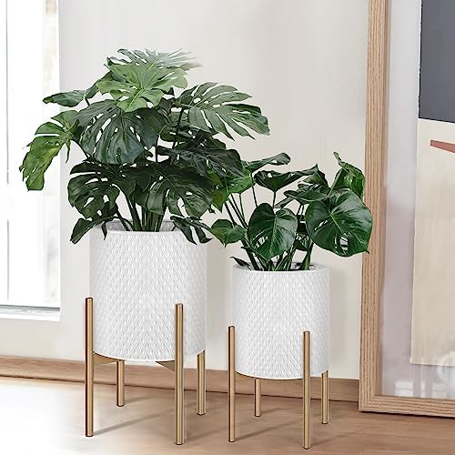 Oakrain Set of 2 Modern Planters with Stand for Indoor Outdoor Plants - Image 5