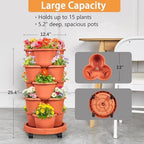 VECELO 5 Tier Vertical Garden Planter, Self Watering Stackable Planters with Wheels for Strawberries, Herbs, Flowers, Vegetables, Red - Image 5
