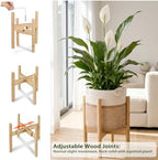 Flower Pot Rattan Plant Stand Planter with Stand, Tall Indoor Boho Woven Wicker Storage Basket with Adjustable Wood Shelf (White & Brown) - Image 4