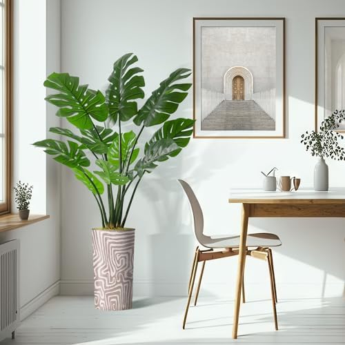 Artificial Tree in Geometric Pattern Planter, Fake Monstera Silk Tree for Indoor and Outdoor Home Decoration - 65" Overall Tall (Plant Pot Plus Tree) - Image 6