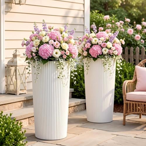 24" Tall Planters for Outdoor Plants with Insert, Set of 2 White by Outdoorchairs