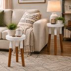 LitaEther Modern Side Table Set of 2, Solid Wood Accent Table,12" D x 12" W x 20" H & 12" D x 12" W x 18" H Small End Table for Living Room Bedroom, Plant Stand, Bathroom Stool, Pedestal Drink Table - Image 5