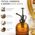 Vintage Glass Spray Bottle with Metal Pump – Retro Embossed Plant Mister, Thick Clear Glass Water Sprayer for Indoor Plants & Home Decor, Refillable Fine Mist Sprayer (3PCS) - Image 3