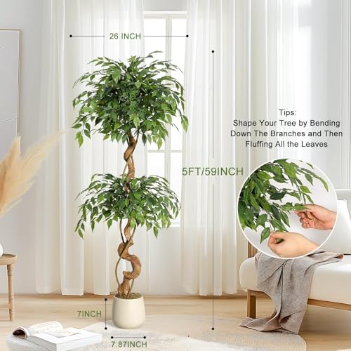Artificial Plants Indoor,5FT Tall Faux Olive Tree with Includes Black Tall Planter,Indoor Artificial Plant for Home Office Living Room Decor. - Image 2