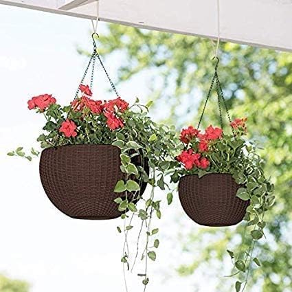 Plastic Hanging Flower Pots –Planters with Chain, 7.1 Inch Diameter, for Indoor Outdoor Balcony Garden, Lightweight Plant Holders for Home Decor Set of 3 (Dark Brown) - Image 4