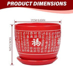 Plant Pot,Ceramic Pots for Plants, Ceramic Planter with Drainage Hole and Saucer, Home/Garden Outdoor Decorative, Tray for Wedding,Outside Chinese Characters Meaning Fortune - Image 4