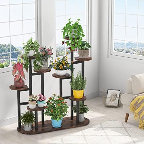 LITTLE TREE Multi-Tiered 11 Potted Plant Stand Indoor Tall Plant Shelf Flower Stands Plant Rack for Garden Balcony Living Room, Rustic Brown - Image 4