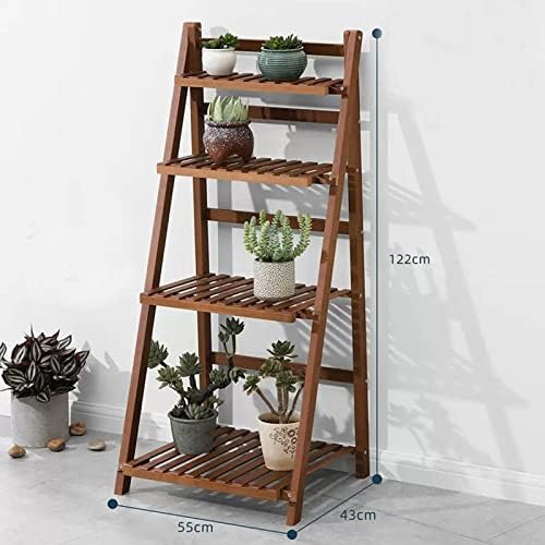 Folding Ladder Shelf Free Standing Plant Stand Display Rack, 43x55x122cm Indoor Outdoor Flower Pot Holder for Garden Patio, 4 Tier Planter Shelves, Bamboo (Color : Brown) - Image 4