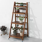 Folding Ladder Shelf Free Standing Plant Stand Display Rack, 43x55x122cm Indoor Outdoor Flower Pot Holder for Garden Patio, 4 Tier Planter Shelves, Bamboo (Color : Brown) - Image 4