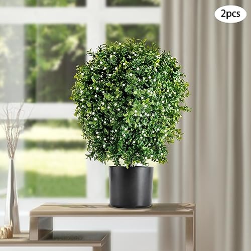 2PCS Artificial Boxwood Ball Bushes Potted Plants for Outdoor, Faux Topiary Ball, Fake Plants Greenery, Round Shrubs Bushes with Dry Moss Plastic Flowerpot, for Entryway Front Porch Decor (20Inch) - Image 6