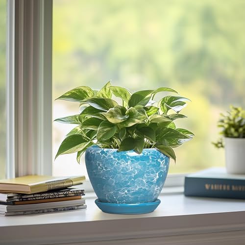 Ceramic Planters for Indoor Plants, 6 Inch Plant Pot, Bubble Blue - Image 5