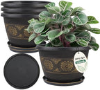 Usocik 12 Inch Plant Pots, 4 Pack, Gold Retro Floral by Usocik